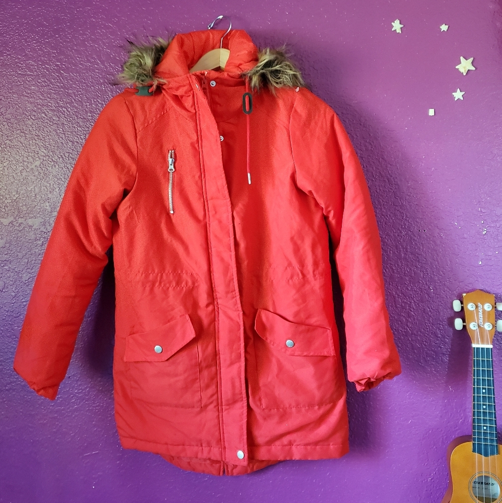Noisy May Parka with Faux Fur Trim